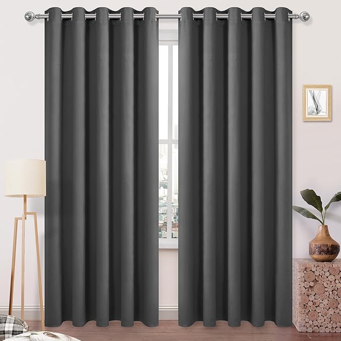 DWCN Blackout Curtains 84 Inches Long, 60 Wide Room Darkening Thermal Light Blocking Drapes - W60 x L84, 2 Panels, Dark Grey