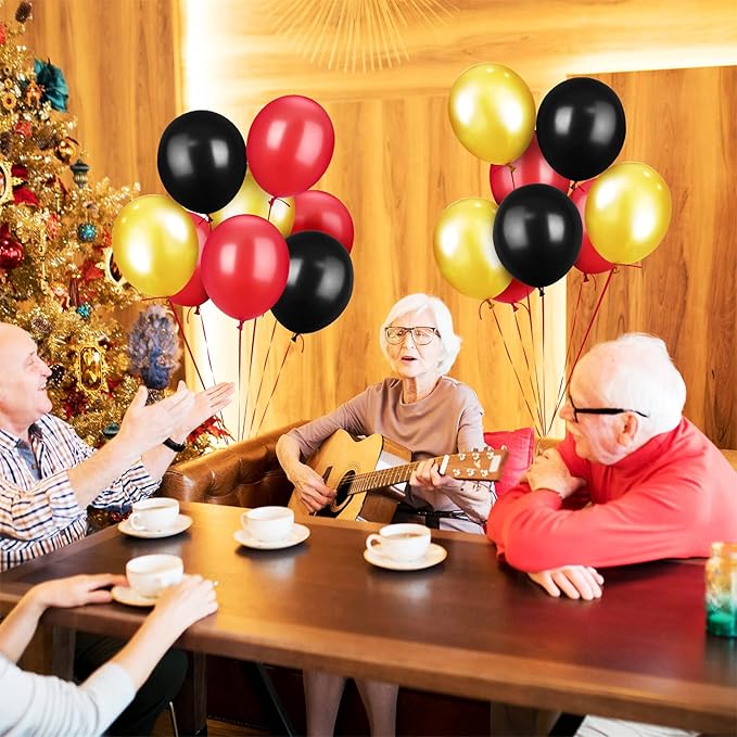 TecUnite 100 Pcs Red Black Gold Latex Balloons 6.6 Inch Colorful Round Balloons for Wedding Birthday Festival Racing Car Poker Card Party Decoration