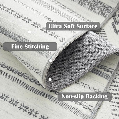 jinchan Moroccan Boho Runner Rug 2x6 - Machine Washable Non-Slip Low-Pile Soft Bohemian Runner Rug for Entryway Hallway Kitchen Bedroom Laundry Room (2‘x6', Grey)
