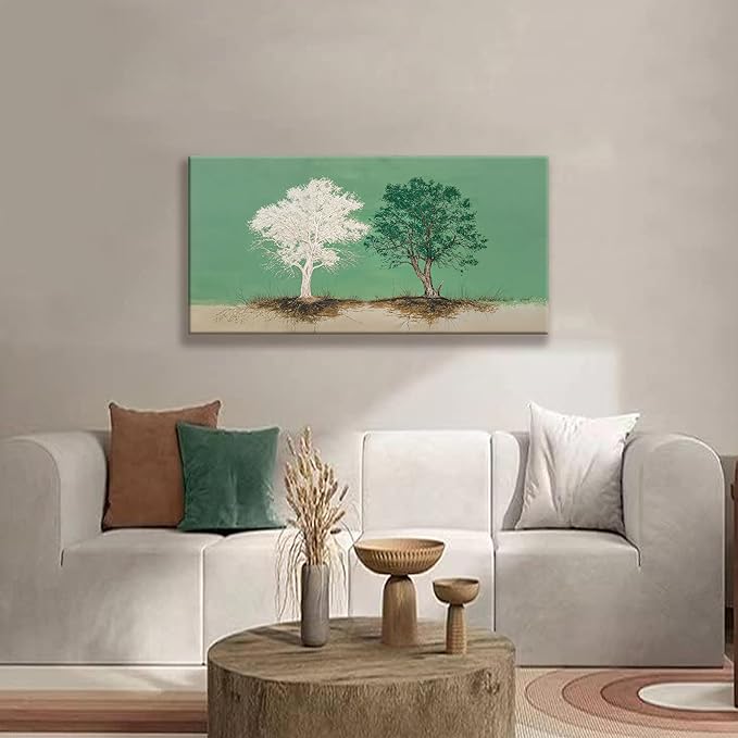 White And Green Canvas Art Wall Decor Tree Of Life Wall Art Decoration Modern Home Wall Decor Abstract Wall Art For Bedroom Living Room Apartment Kitchen Bathroom Office 20x40 Inch