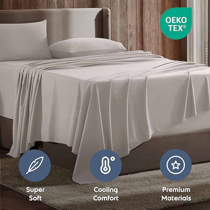 Nestl King Sheet Set - Luxury 1800 Ultra-Soft Microfiber King Bed Sheets - Double Brushed - Deep Pockets - Easy Fit - 4 Piece Set - Bedding Sheets & Pillowcases (King, Linen)