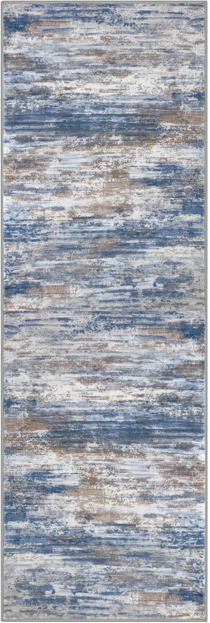 KOZYFLY Modern Abstract Runner Rugs 2x6 Blue Rust Machine Washable Area Rug for Bedroom Non-Slip Living Room Rug, Faux Wool Soft Low Pile Office Carpet for Dining Room, Bedroom, Kitchen Bathroom