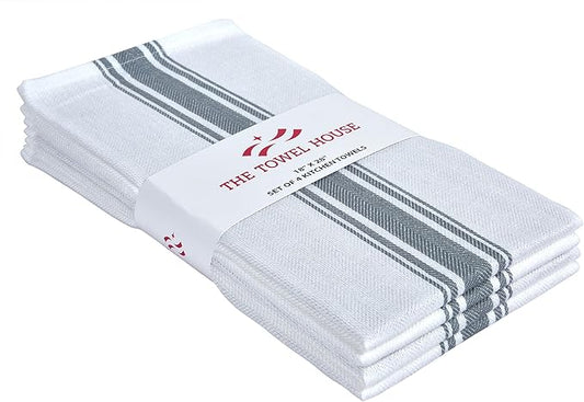 100% Cotton Herringbone Kitchen Towels, Super Absorbent, Quick-Dry Dish Towels with Hanging Loop - Soft, Lint-Free & Large 18x28 Inches - Grey,Pack of 4