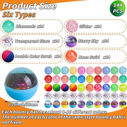 144 Pcs Bouncy Balls Bulk 32mm Bounce Balls 6 Styles High Bouncing Balls Toys for Kids Party Favors Birthdays Gift Classroom ssorted Colorful High Bouncing Ball for Boys Gilrs Birthday Carnival Prizes