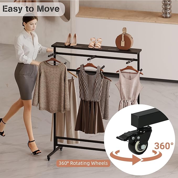 lesolar 6 Arms Retail Clothing Rack with Wheels, Height Adjustable Clothing Display Rack Shirt Clothes Display Stand Floor Standing Metal Garment Racks for Boutiques Retail Stores Home