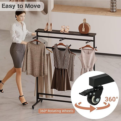 lesolar 6 Arms Retail Clothing Rack with Wheels, Height Adjustable Clothing Display Rack Shirt Clothes Display Stand Floor Standing Metal Garment Racks for Boutiques Retail Stores Home