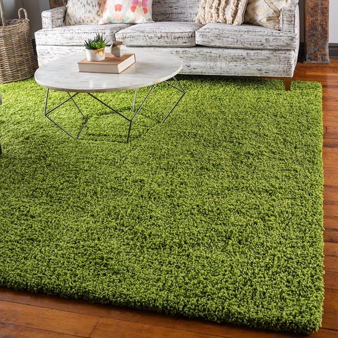 Unique Loom Solid Shag Collection Area Rug (8' Square, Grass Green)