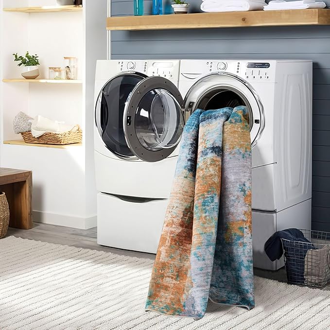vivorug Runner Rug 2x10 Machine Washable Rug with Non-Slip Backing, Ideal for Kitchen Hallway Entryway Laundry Room - Modern Abstract, Durable, Easy Clean, Low Pile Carpet Runner, Rosy Clouds