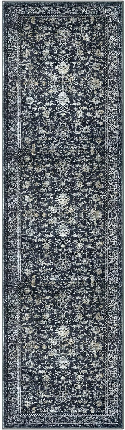 KILOCOCO Hallway Runner 2x7 Rug Runner Printed Vintage Floral Washable Kitchen Runners Non-slip Rubber Backed Runners for Hallways Laundry Room Distressed Boho Rugs for Entryway Bedroom, Navy/Charcoal