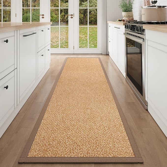 Washable Hallway Runner Rug 2x8 Jute Like Kitchen Runner Mat Rugs Non Slip, Woven Soft Entryway Farmhouse Runner Boho Floor Carpet for Indoor Laundry Hall Backdoor Bedroom Living Room, Brown