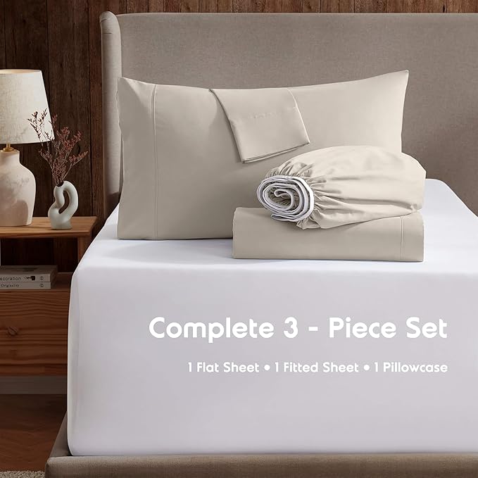 Nestl Twin XL Sheet Set - College Dorm Size - Luxury 1800 Ultra-Soft Microfiber Twin Extra Long Bed Sheets - Deep Pockets - Easy Fit - Extra Soft - 3 Piece Set (Twin XL, Linen)