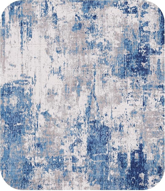 Washable Area Rugs 7x10 Non-Slip Modern Abstract Soft for Living Room Entryway Bedroom Nursery, Print Pattern, Blue Grey Navy Gray