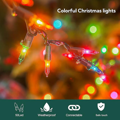 50-Count Multicolor Christmas Lights with Green Wire,Mini String Lights for Holiday Decorations, Christmas Tree Lights, Holiday Party, Wedding, Xmas, Home, Indoor & Outdoor Use (13ft Long)
