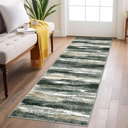 Modern Abstract Runner Rug 2x6, Forest Green Washable Kitchen Runner Non-Slip Soft Hallway Rug Runner Thin Print Faux Wool Carpet for Entryway Bedroom Laundry Room Indoor Home Decor