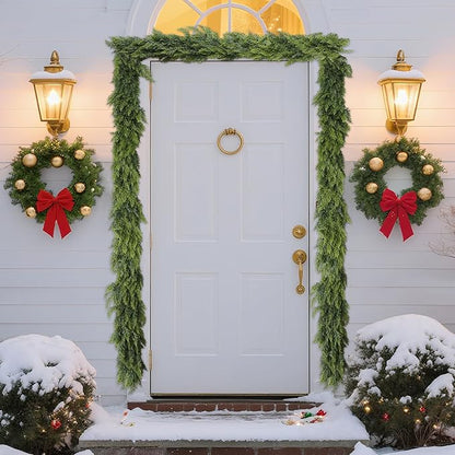 9FT Real Touch Norfolk Christmas Pine Garland Set of 2, Lifelike Artificial Bendable Greenery Garland for Front Door, Mantle, Staircase, Windowsill Indoor Outdoor Christmas Decorations