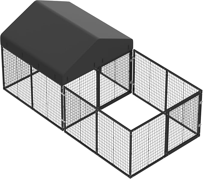 Dog Kennel with Dog Fence for Medium/Small Dogs Anti-Rust Coating Cage with Roof All Weather Resistant Dog House with Double Locks