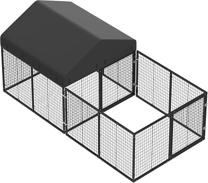 Dog Kennel with Dog Fence for Medium/Small Dogs Anti-Rust Coating Cage with Roof All Weather Resistant Dog House with Double Locks