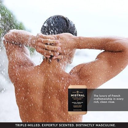 Mistral Santal Absolute Luxury Bar Soap for Men | Men’s Natural Soap Bar | Paraben, Phthalates Free | Moisturizing & Triple-Milled Natural Soap for Men - Made in France | Large, 8.8 oz