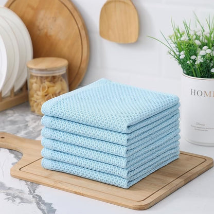 Kitinjoy 100% Cotton Kitchen Dish Cloths (12 X 12 Inches, Sky Blue),8 Pack Waffle Weave Ultra Soft Absorbent Dish Towels for Drying Dishes Quick Drying Kitchen Towels Dish Rags