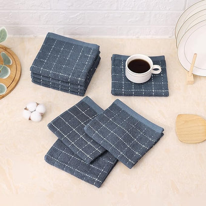 Mordimy 100% Cotton Terry Cloth Dish Cloths, Soft and Absorbent Checkered Dish Towels, Quick Drying Dish Rags for Washing Dishes, 12 Pack, 12 x 12 Inches, Grey