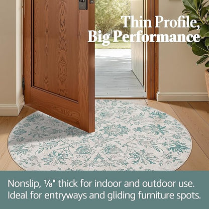 jinchan Classic Floral Round Rug 5ft Vintage-Inspired Design 5’Circle Rug Machine Washable Ultra-Thin Low-Pile Non-Slip Indoor Carpet for Bedroom Dining Room Living Room Entryway