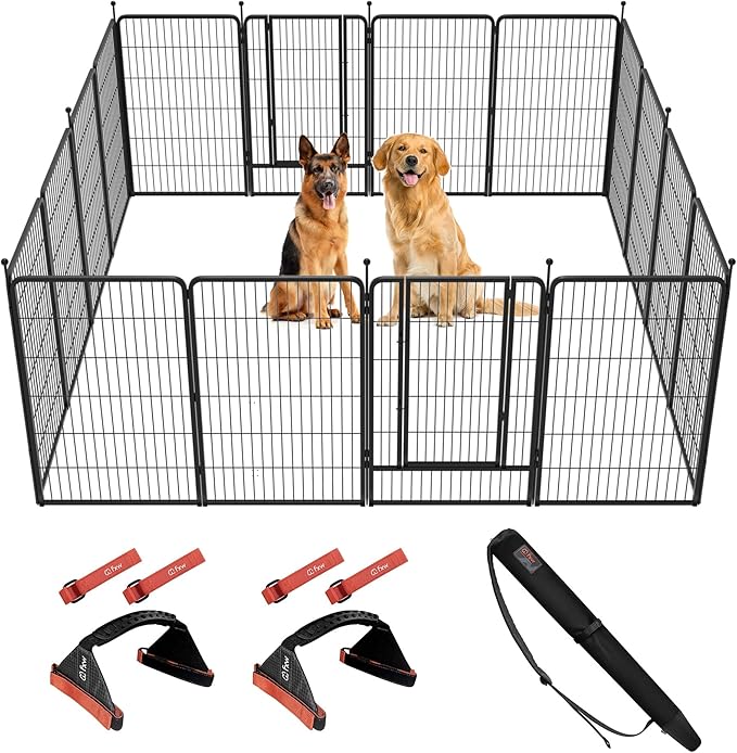 FXW Instant Unleashed Dog Playpen, Portable Pet Fence for Outdoor, RV Trips, and Camping, 45 inch, 16 Panels for Large Dogs with Easy-Carry Straps (2 Pack) and Stake Bag│Patented