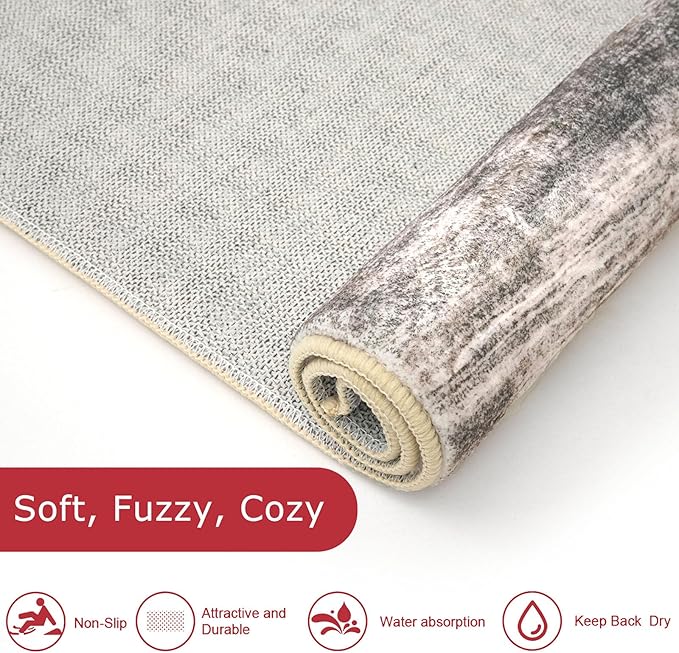 KOZYFLY Modern Abstract Runner Rugs 2x6, Washable Rug Runner Non-Slip Soft Kitchen Rugs, Print Blcak Brown Carpet Runner for Entryway Bathroom Laundry Room Foyer