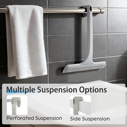 10.7“ Wide All-Purpose Shower Squeegee for Glass Doors, Squeegee for Shower Glass with Hook, Window Squeegee with Double-Ended Gap Brush Set for Shower, Bathroom, Car Glass, Mirror (Gray)