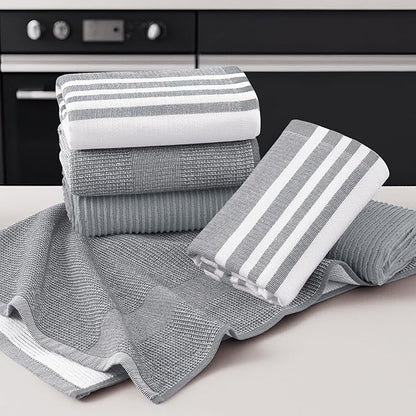 Homaxy Premium Kitchen Towels(18”x 28”, 3 Pack), Large Cotton 380 GSM Kitchen Hand Towels, Soft and Absorbent Terry Dish Towels, Multipurpose Tea Towel Set with Hanging Loop, Grey