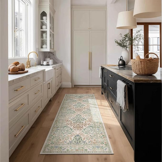 Runner Rug Washable Kitchen Runner: 2'x 6' Rug Runners for hallways Stain Resistant Non Slip Low Pile Soft Carpet Runners for Bedroom Hallway Entryway Indoor Beside Bathroom Living Room Farmhouse
