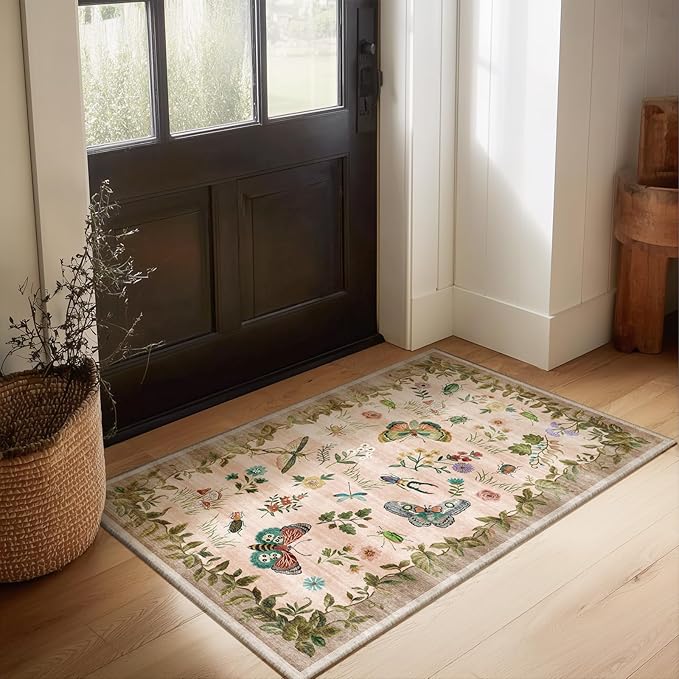 2x3 Washable Small Rugs for Entryway: Door Mat Indoor Entrance Throw Rug Non-Slip Low Pile Soft Kitchen Rug for Front Door Indoor Entrance Bedside Entry Kids Room