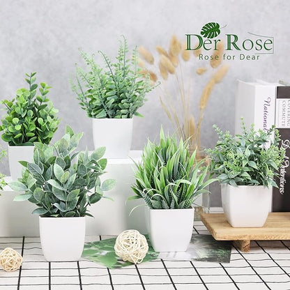 Der Rose 8 Pack Fake Plants Small Artificial Faux Potted Plants for Home Office Farmhouse Bathroom Bedroom Decor Indoor