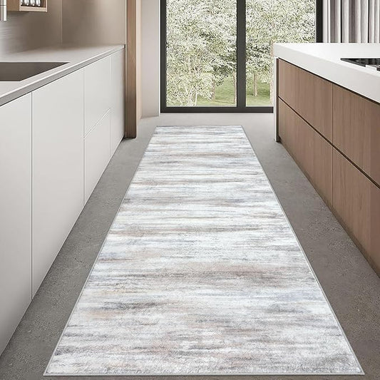 KOZYFLY Area Rug 3x8 Modern Ombre Living Room Area Rug, Washable Rugs for Bedroom Non-Slip Soft Stain Resistant Striped, Print Beige Abstract Carpet for Living/Laundry/Kid Room