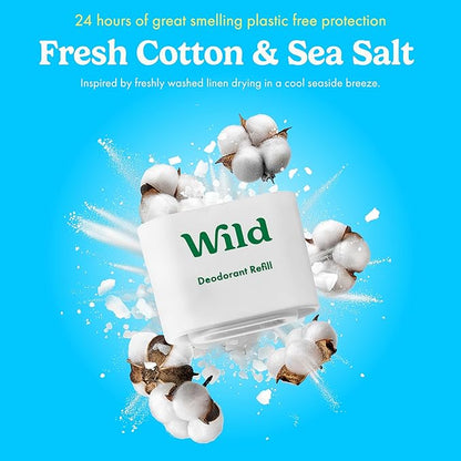 Wild - Refillable Deodorant Variety Pack with Clean Fresh Scents - Aluminum Free - Scents Include Fresh Cotton & Sea Salt, Ocean Mist & Thunderstorm - Long Lasting Protection