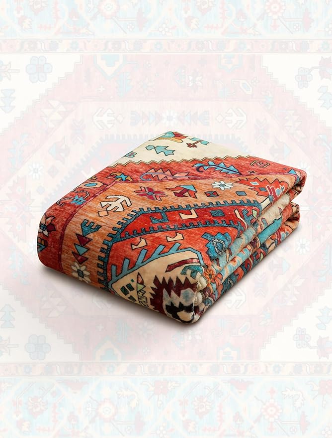 SERISSA Boho Washable Runner Rug, 2x5 Rug Runner Non-Slip Vintage Orange Hallway Kitchen Runner Rug Ultra Soft Print Distressed Tribal Floor Carpet Runner for Bedroom Bathroom Laundry Living Room
