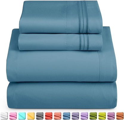 Nestl Split King Sheet Set - 1800 Ultra-Soft Microfiber Bed Sheets - Double Brushed - Deep Pockets - Easy Fit - 5 Piece Set - Bed Sheets & Pillowcases (Split King Size, Blue Heaven)