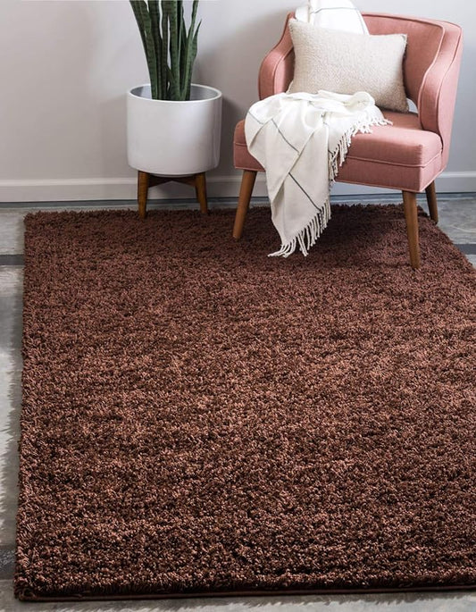 Unique Loom Solid Shag Collection Area Rug (3' 3" x 5' 3" Rectangle, Chocolate Brown)