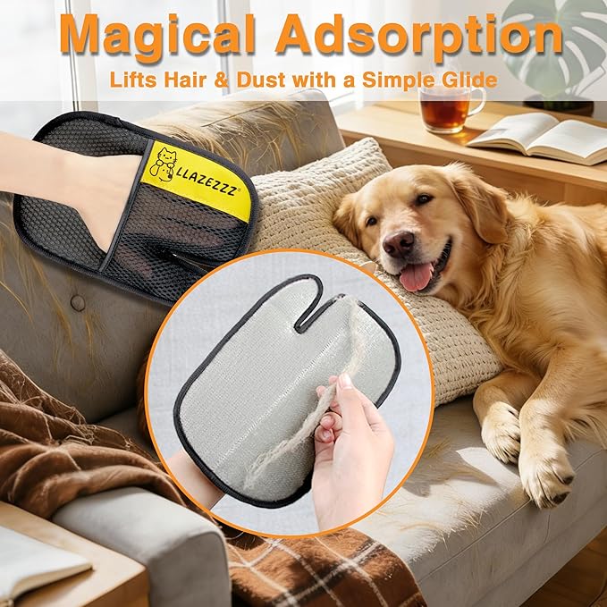 4 PCS Pet Hair Removal Glove for Dogs & Cats, Five-Finger Electrostatic Reusable Pet Hair Glove, Magic Brush Pet Hair Remover Tool for Clothing, Couch, Carpet, Car Seat