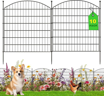 32 in(H) x24 Ft(L) No Dig Heavy Duty Metal Fence - 10 Panels Thick Rust-Resistant Decorative Fence Posts for Yard Security, Garden, Lawn, Farm and Poultry (Black)