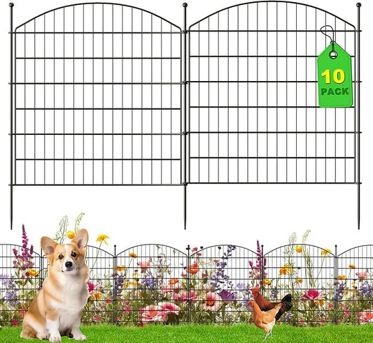 32 in(H) x24 Ft(L) No Dig Heavy Duty Metal Fence - 10 Panels Thick Rust-Resistant Decorative Fence Posts for Yard Security, Garden, Lawn, Farm and Poultry (Black)