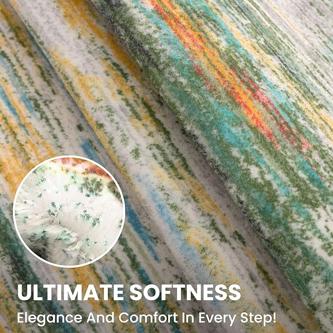 2x5 Modern Abstract Runner Rug for Hallway, Green Teal Orange Multi Super Soft Hallway Decor Kitchen Rugs with Non-Slip, Non-Shedding Washable Rug for Hallways Entryway Bedroom Laundry Indoor
