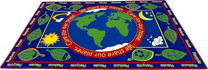 Earth Educational World Area Rug, 7'6" x 12', Multicolored, Educational Classroom Rug, Kids Learning Play Mat | Area Rug for Bedroom or Playroom