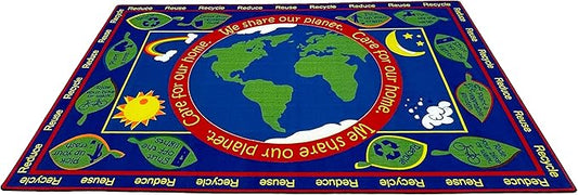 Earth Educational World Area Rug, 7'6" x 12', Multicolored, Educational Classroom Rug, Kids Learning Play Mat | Area Rug for Bedroom or Playroom