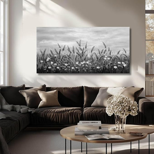 GAIDUOMAI Grey Landscape Wall Decor Lavender Flower Picture for Bedroom White Floral Artwork 24"x48" Nature Wall Art for Dining Room Kitchen