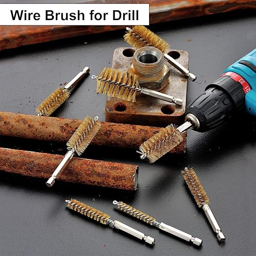 MAXMAN Bore Brush Set, 8pcs Brass Wire Brush for Drill, Durable Metal Bristles Twisted, 8 Size Set Multiple Diameter Options, 1/4 Inch Hex Shank, for Power Drill Impact Driver & Tube Cleaning