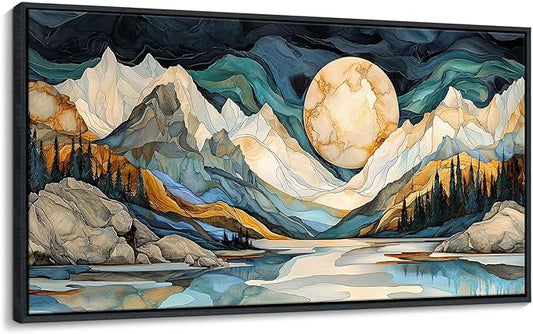 JEAWA Framed Canvas Wall Art - 20x40 Inchs Abstract Painting Decor, Textured Mountain Pictures as Gifts for Friends, Modern Art Prints for Bedroom Living Room Bathroom Home Decoration