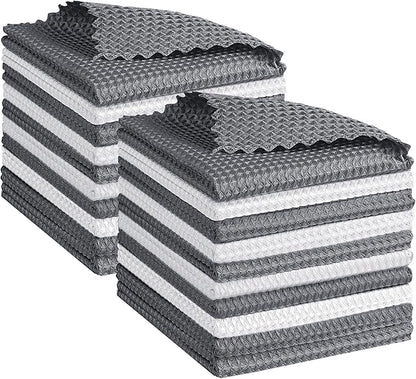 GLIMGLINT Waffle Weave Microfiber Towel, Lint Free Microfiber Cleaning Cloth for Household, Reusable Dish Towels, 20Pack, 11.5x11.5 Inch, (12 Grey, 8 White)