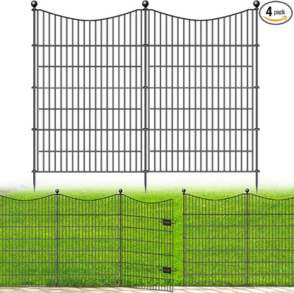 4 Panels Decorative Garden Fence with Gate, 48 in(H) X 10.5 ft(L) No Dig Dog Fence Animal Barrier Outdoor for Yard, Rustproof Metal Garden Edging and Borders, Temporary Fencing Stakes