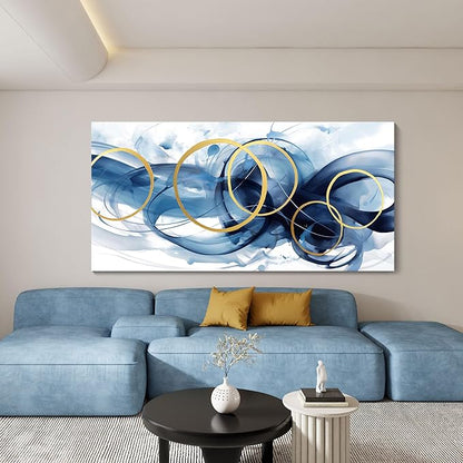 HKDGOKA Abstract Wall Art Living Room - Large Canvas Gold Blue Gradient Canvas Paintings Wall Artwork Modern Office Bedroom Pictures for Kitchen Bathroom Wall Decor 29x58 In
