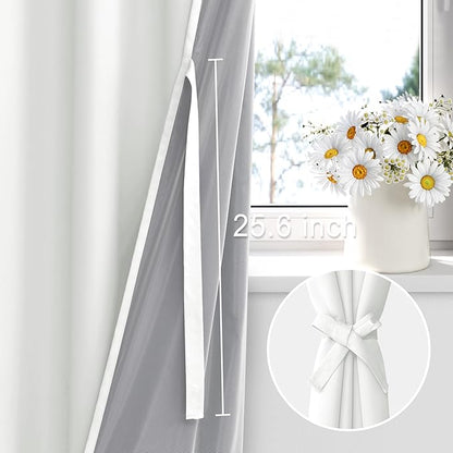 XWZO Full Shading Blackout Curtains 54 Inches Length with Tiebacks- Heat and Light Blocking Ring Top Window Drapes with Black Liner Backing for Bedroom/Kid's Room, Ivory, W42 x L54, Set of 2 Panels